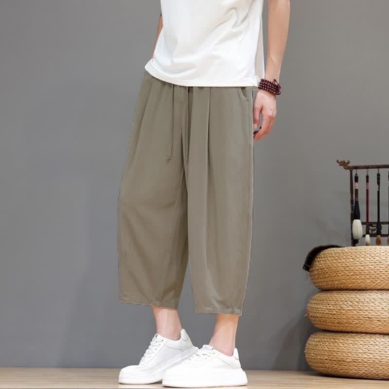 Buddha Stones Lässige Caprihose mit Kordelzug für Herren, einfarbig, mit Tasche, ideal für Frühling und Sommer - image 22
