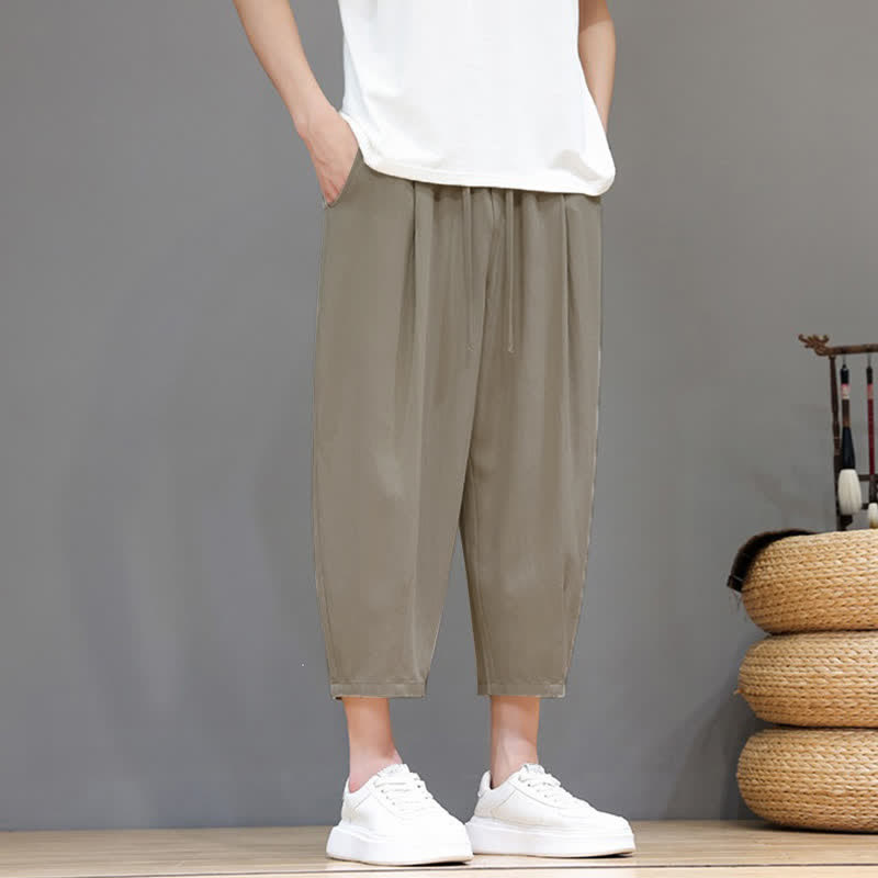 Buddha Stones Lässige Caprihose mit Kordelzug für Herren, einfarbig, mit Tasche, ideal für Frühling und Sommer - image 19