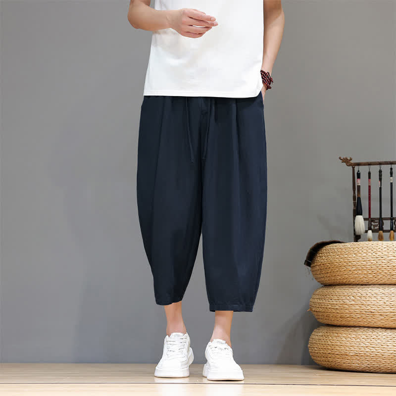 Buddha Stones Lässige Caprihose mit Kordelzug für Herren, einfarbig, mit Tasche, ideal für Frühling und Sommer - Marine - US/UK/AU46, EU56 (5XL) - image 9