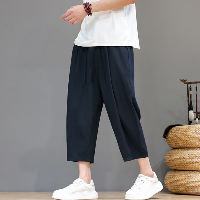 Buddha Stones Lässige Caprihose mit Kordelzug für Herren, einfarbig, mit Tasche, ideal für Frühling und Sommer - image 11