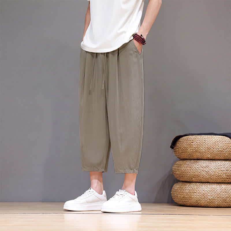 Buddha Stones Lässige Caprihose mit Kordelzug für Herren, einfarbig, mit Tasche, ideal für Frühling und Sommer - image 24