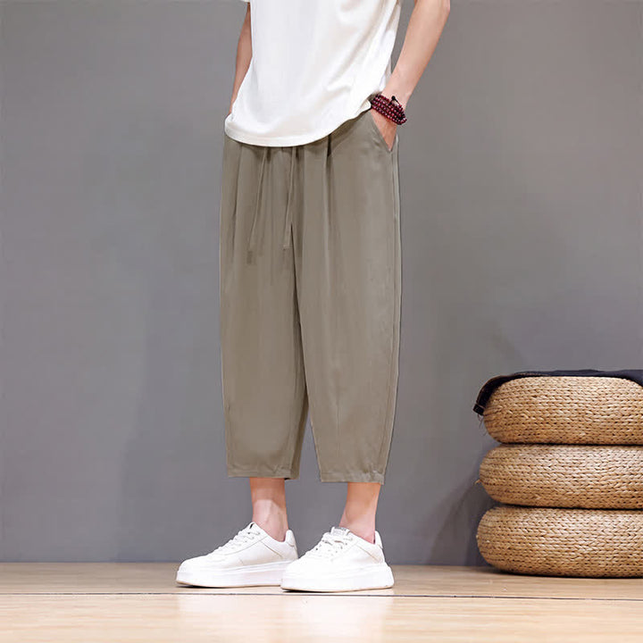 Buddha Stones Lässige Caprihose mit Kordelzug für Herren, einfarbig, mit Tasche, ideal für Frühling und Sommer - image 24