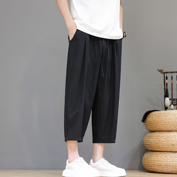 Buddha Stones Lässige Caprihose mit Kordelzug für Herren, einfarbig, mit Tasche, ideal für Frühling und Sommer - image 27