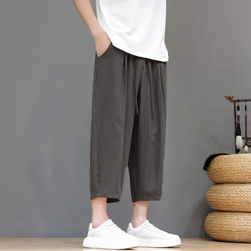 Buddha Stones Lässige Caprihose mit Kordelzug für Herren, einfarbig, mit Tasche, ideal für Frühling und Sommer - image 5