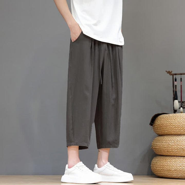 Buddha Stones Lässige Caprihose mit Kordelzug für Herren, einfarbig, mit Tasche, ideal für Frühling und Sommer - image 5