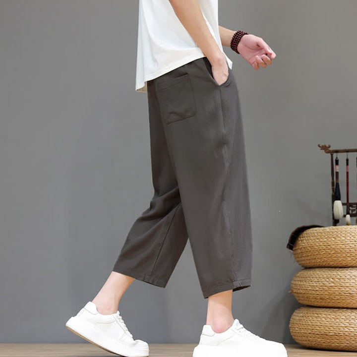 Buddha Stones Lässige Caprihose mit Kordelzug für Herren, einfarbig, mit Tasche, ideal für Frühling und Sommer - image 4