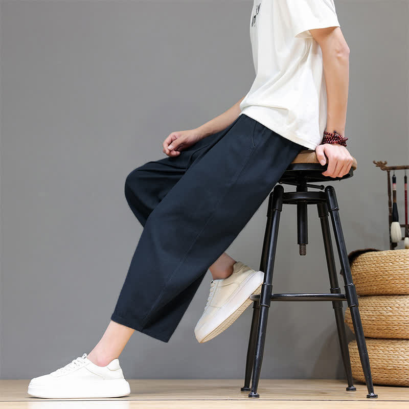 Buddha Stones Lässige Caprihose mit Kordelzug für Herren, einfarbig, mit Tasche, ideal für Frühling und Sommer - image 17