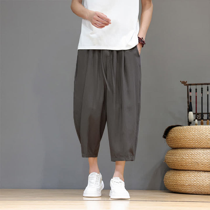 Buddha Stones Lässige Caprihose mit Kordelzug für Herren, einfarbig, mit Tasche, ideal für Frühling und Sommer - Grau - US/UK/AU46, EU56 (5XL) - image 0