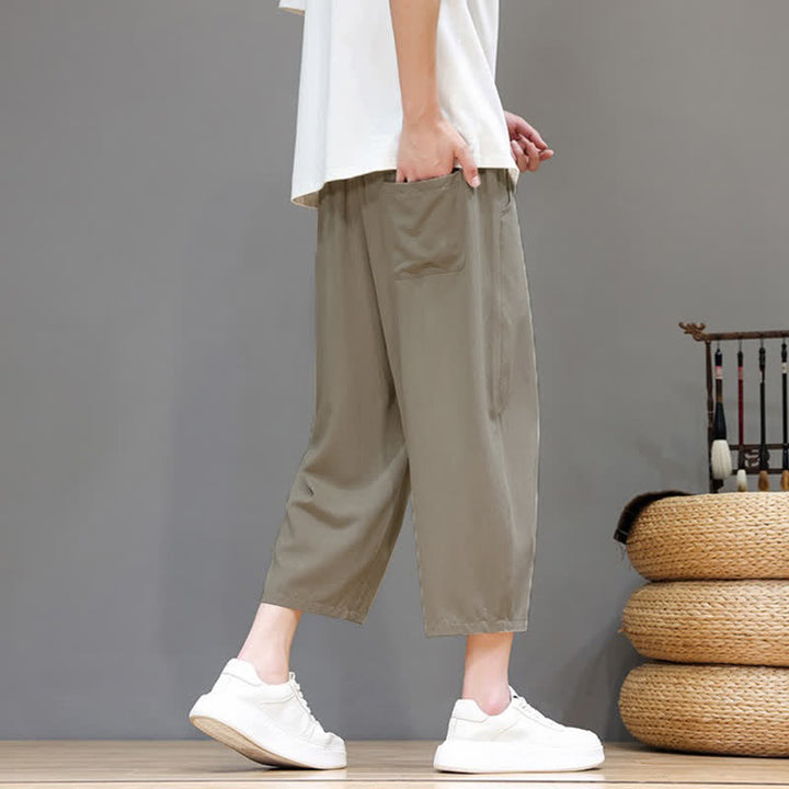 Buddha Stones Lässige Caprihose mit Kordelzug für Herren, einfarbig, mit Tasche, ideal für Frühling und Sommer - image 23