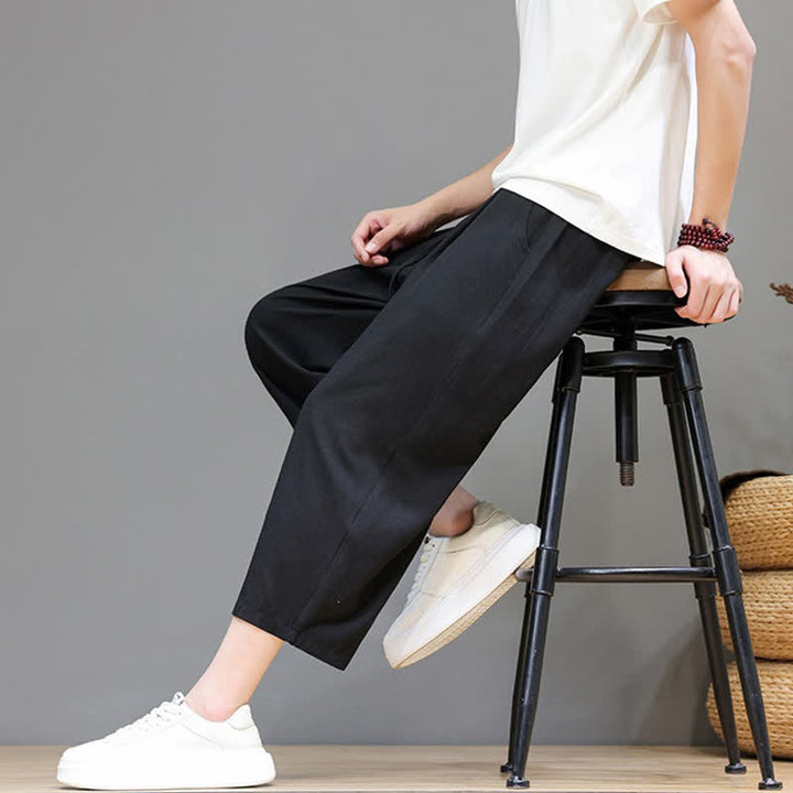 Buddha Stones Lässige Caprihose mit Kordelzug für Herren, einfarbig, mit Tasche, ideal für Frühling und Sommer - image 32