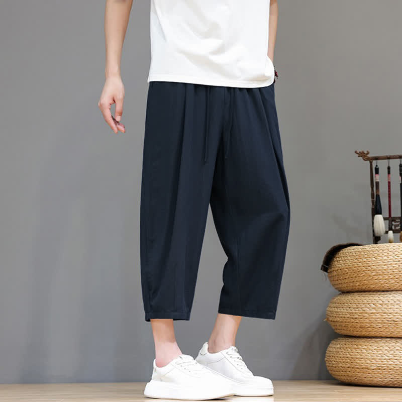Buddha Stones Lässige Caprihose mit Kordelzug für Herren, einfarbig, mit Tasche, ideal für Frühling und Sommer - image 16