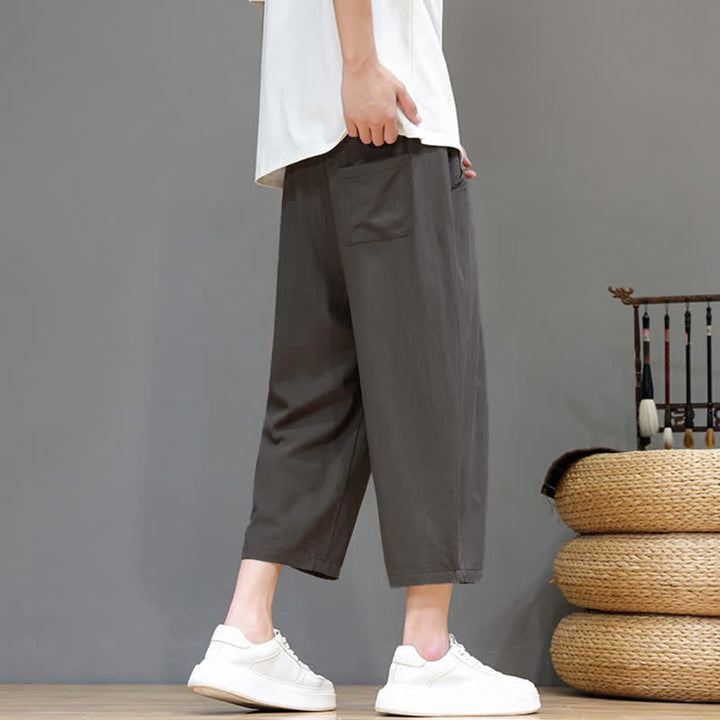 Buddha Stones Lässige Caprihose mit Kordelzug für Herren, einfarbig, mit Tasche, ideal für Frühling und Sommer - image 3