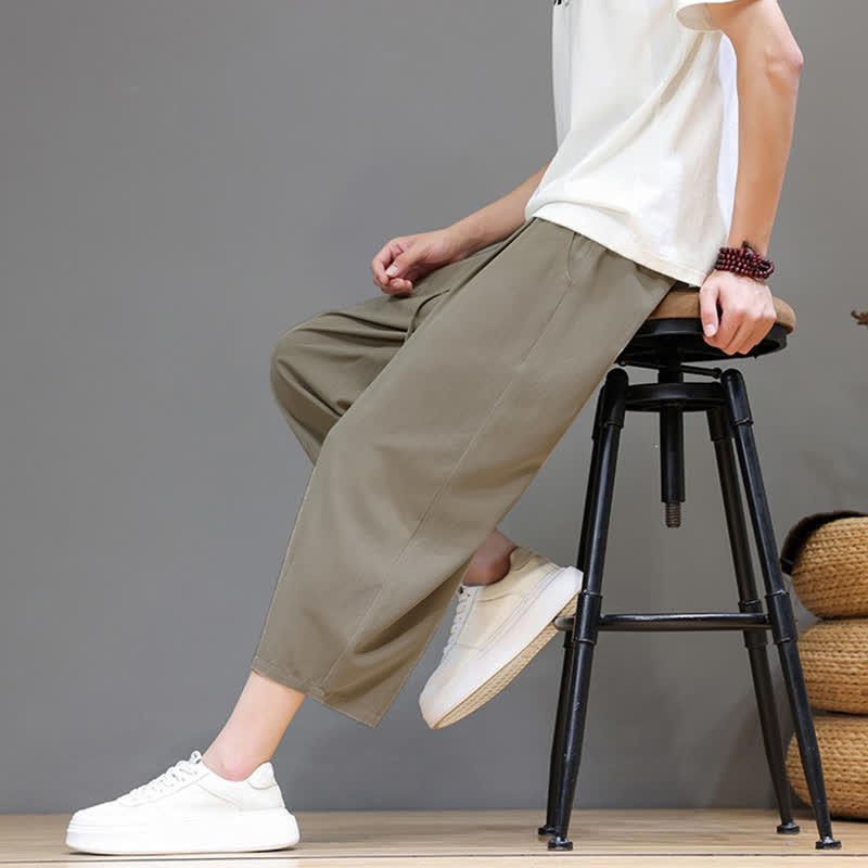 Buddha Stones Lässige Caprihose mit Kordelzug für Herren, einfarbig, mit Tasche, ideal für Frühling und Sommer - image 25