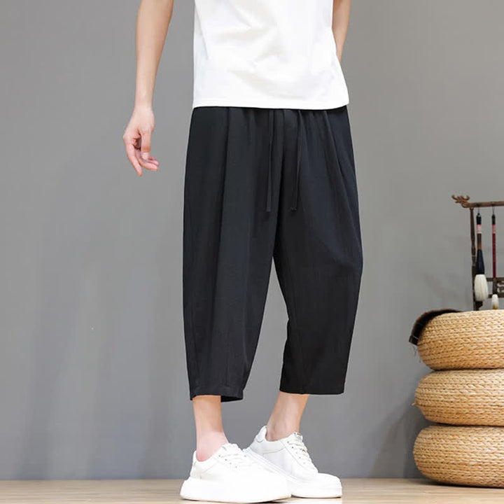 Buddha Stones Lässige Caprihose mit Kordelzug für Herren, einfarbig, mit Tasche, ideal für Frühling und Sommer - image 28