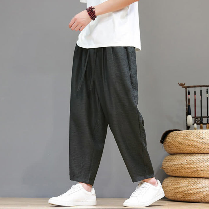 Buddha Stones Lässige, minimalistische Herren-Haremshose mit Kordelzug und Tasche für Frühling und Sommer - image 6