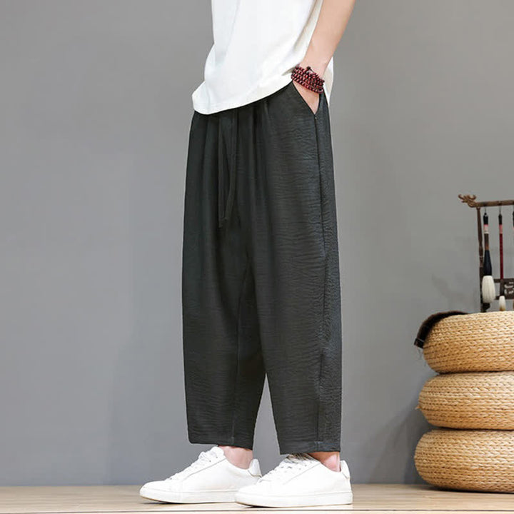 Buddha Stones Lässige, minimalistische Herren-Haremshose mit Kordelzug und Tasche für Frühling und Sommer - image 3