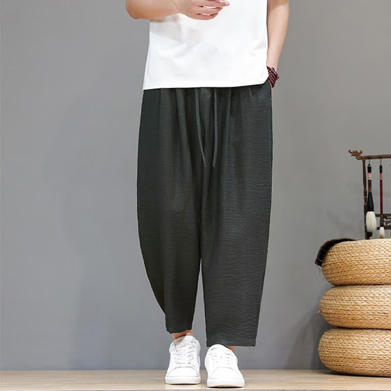 Buddha Stones Lässige, minimalistische Herren-Haremshose mit Kordelzug und Tasche für Frühling und Sommer - Schiefergrau - US/UK/AU46, EU56 (5XL) - image 0