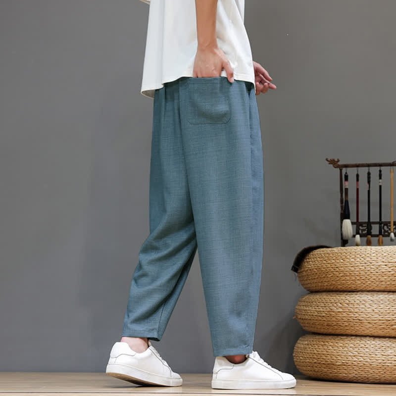 Buddha Stones Lässige, minimalistische Herren-Haremshose mit Kordelzug und Tasche für Frühling und Sommer - image 12