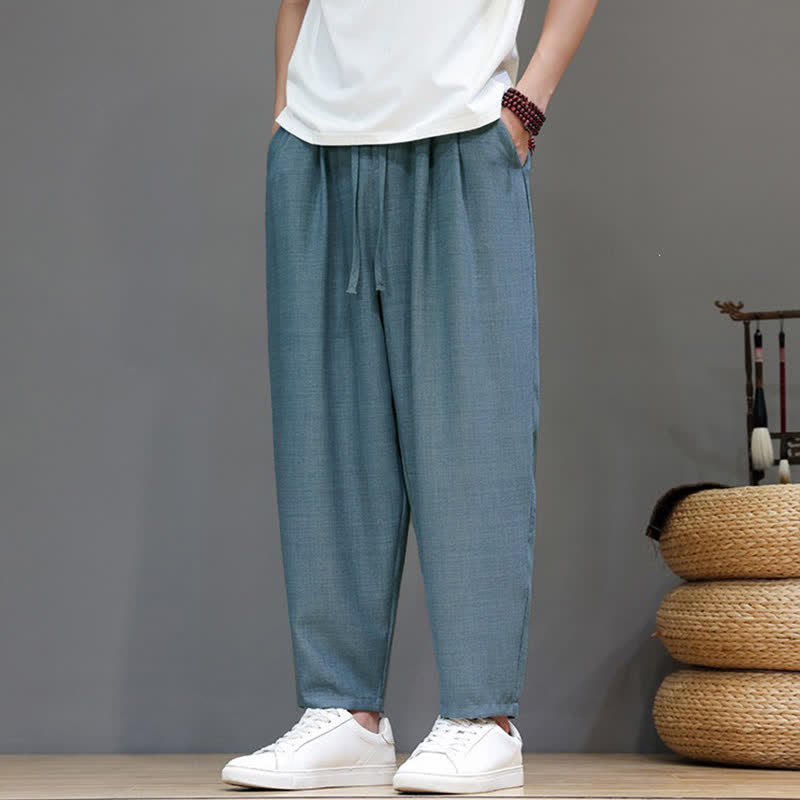 Buddha Stones Lässige, minimalistische Herren-Haremshose mit Kordelzug und Tasche für Frühling und Sommer - image 10