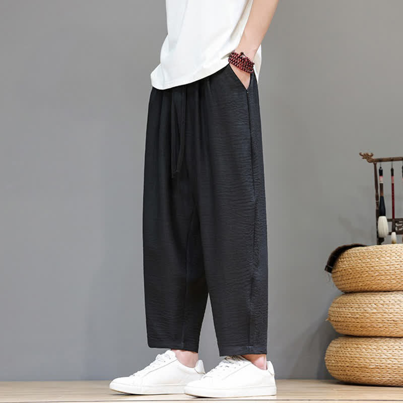 Buddha Stones Lässige, minimalistische Herren-Haremshose mit Kordelzug und Tasche für Frühling und Sommer - image 18