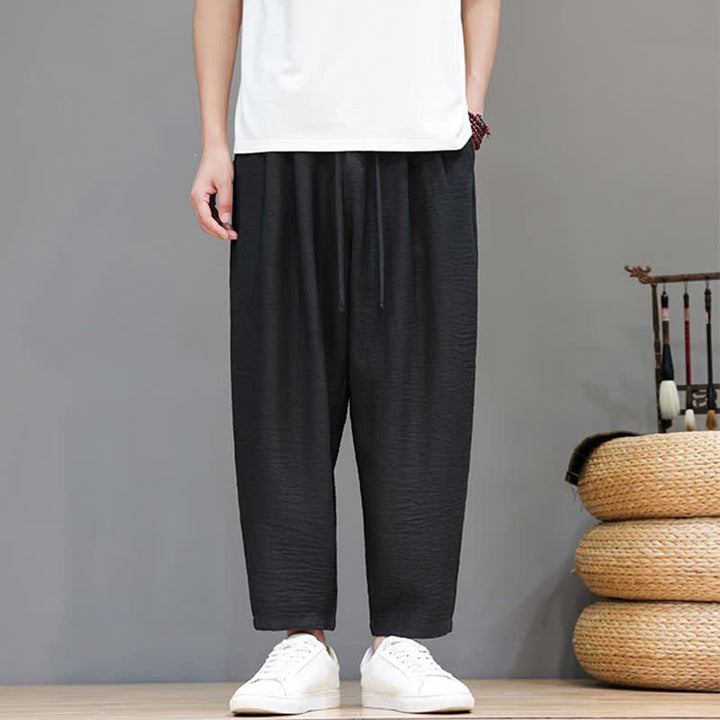 Buddha Stones Lässige, minimalistische Herren-Haremshose mit Kordelzug und Tasche für Frühling und Sommer - Schwarz - US/UK/AU46, EU56 (5XL) - image 16