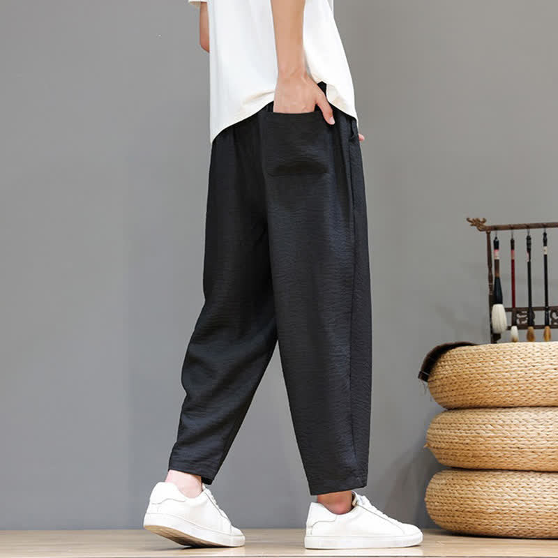 Buddha Stones Lässige, minimalistische Herren-Haremshose mit Kordelzug und Tasche für Frühling und Sommer - image 19