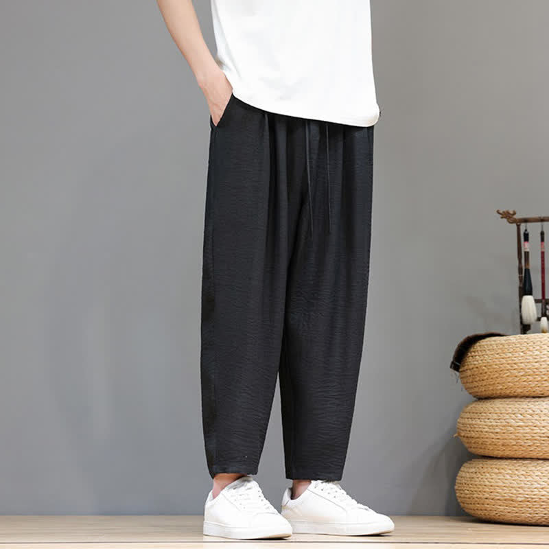 Buddha Stones Lässige, minimalistische Herren-Haremshose mit Kordelzug und Tasche für Frühling und Sommer - image 21