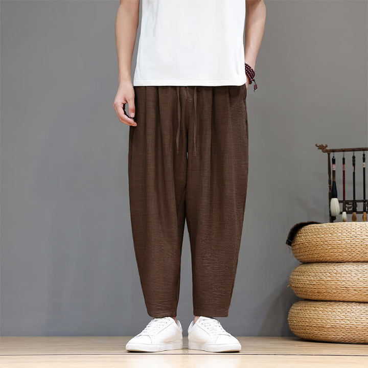 Buddha Stones Lässige, minimalistische Herren-Haremshose mit Kordelzug und Tasche für Frühling und Sommer - Sattelbraun - US/UK/AU46, EU56 (5XL) - image 24