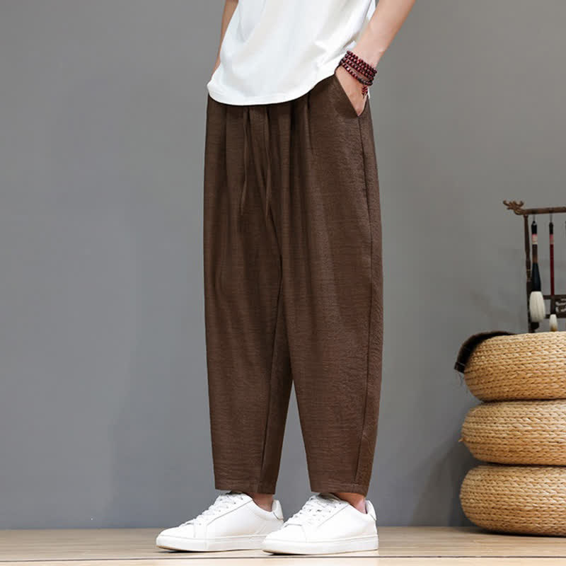 Buddha Stones Lässige, minimalistische Herren-Haremshose mit Kordelzug und Tasche für Frühling und Sommer - image 26