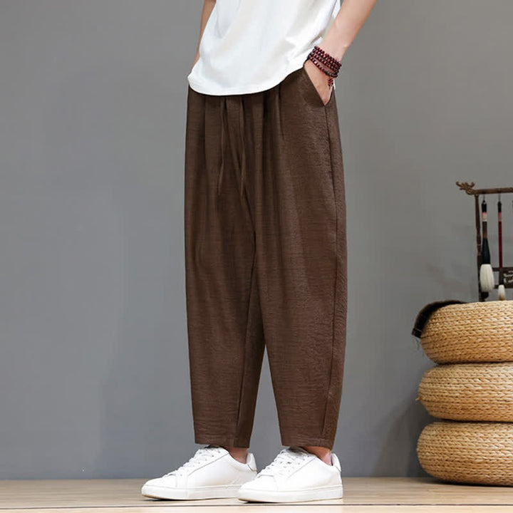 Buddha Stones Lässige, minimalistische Herren-Haremshose mit Kordelzug und Tasche für Frühling und Sommer - image 26