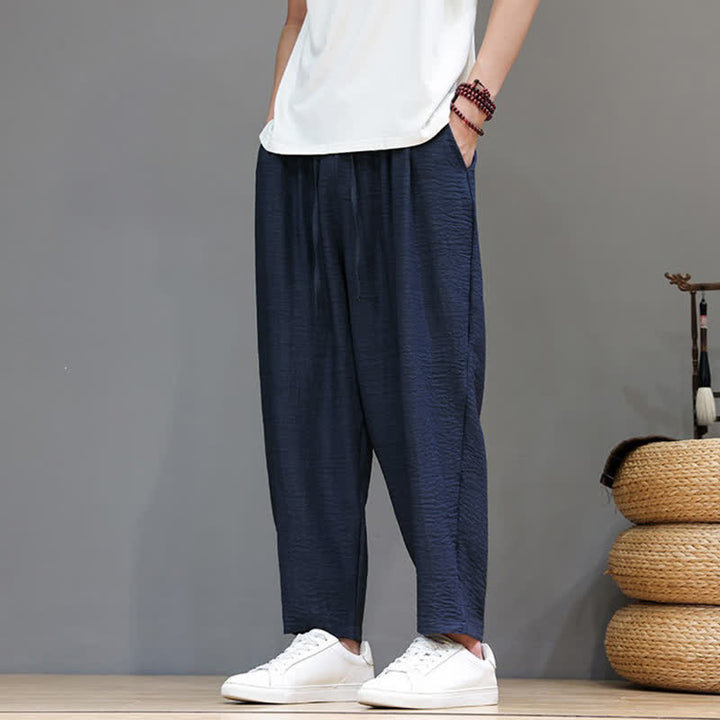 Buddha Stones Lässige, minimalistische Herren-Haremshose mit Kordelzug und Tasche für Frühling und Sommer - Marine - US/UK/AU46, EU56 (5XL) - image 32
