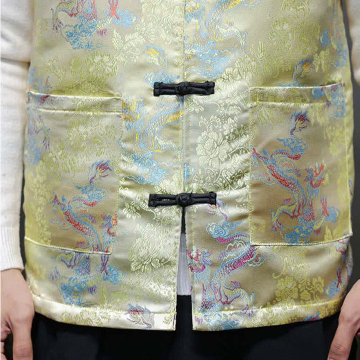 Buddha Stones Herbst/Winter Tang Style Mandarin Collar Dragon Phoenix Tank Top Herrenweste mit Taschen - image 8