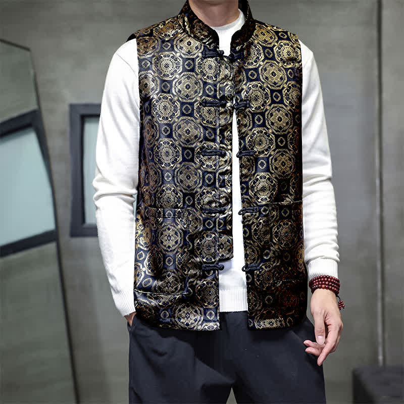 Buddha Stones Herbst/Winter Tang Style Mandarin Collar Dragon Phoenix Tank Top Herrenweste mit Taschen - image 15