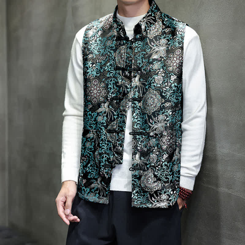 Buddha Stones Herbst/Winter Tang Style Mandarin Collar Dragon Phoenix Tank Top Herrenweste mit Taschen - image 25