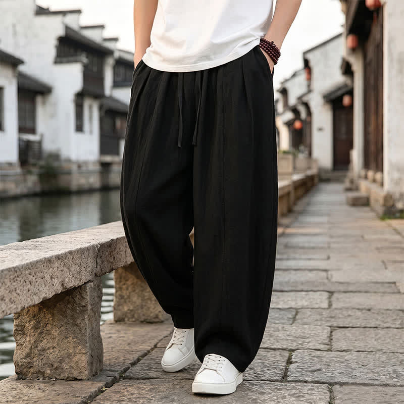 Buddha Stones Retro-Hose für Herren, schlicht, mit Kordelzug, geradem Bein und Tasche, ideal für Frühling und Sommer. - image 4