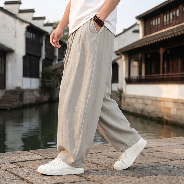 Buddha Stones Retro-Hose für Herren, schlicht, mit Kordelzug, geradem Bein und Tasche, ideal für Frühling und Sommer. - image 9