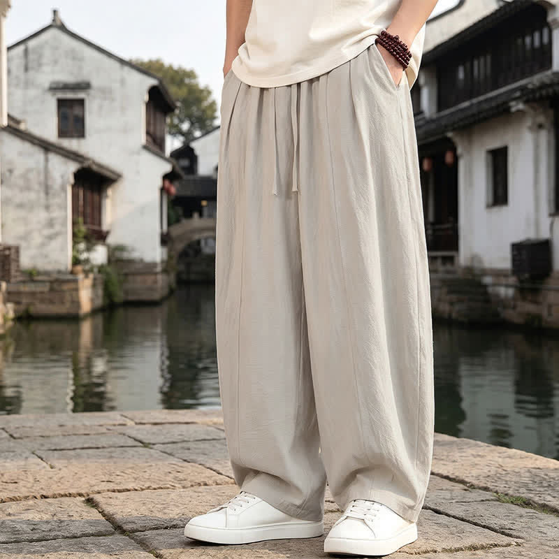 Buddha Stones Retro-Hose für Herren, schlicht, mit Kordelzug, geradem Bein und Tasche, ideal für Frühling und Sommer. - image 8