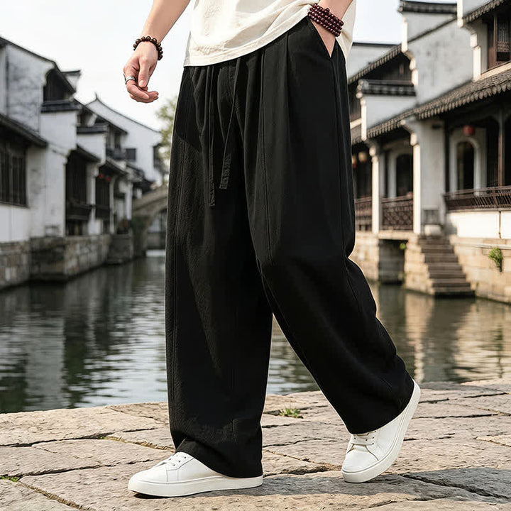 Buddha Stones Retro-Hose für Herren, schlicht, mit Kordelzug, geradem Bein und Tasche, ideal für Frühling und Sommer. - image 5