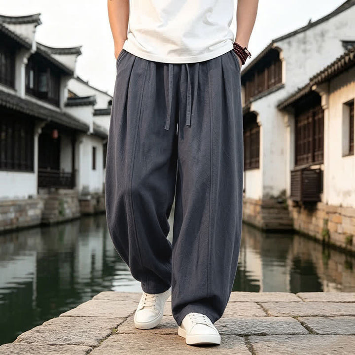 Buddha Stones Retro-Hose für Herren, schlicht, mit Kordelzug, geradem Bein und Tasche, ideal für Frühling und Sommer. - image 1