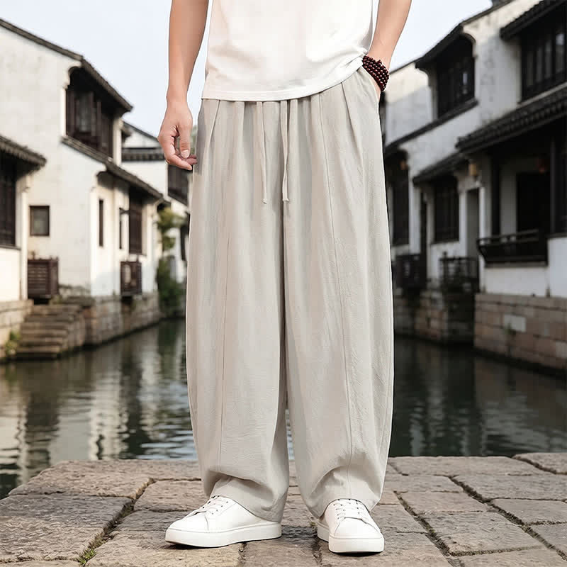 Buddha Stones Retro-Hose für Herren, schlicht, mit Kordelzug, geradem Bein und Tasche, ideal für Frühling und Sommer. - Leinen - US/UK/AU46, EU56 (5XL) - image 6