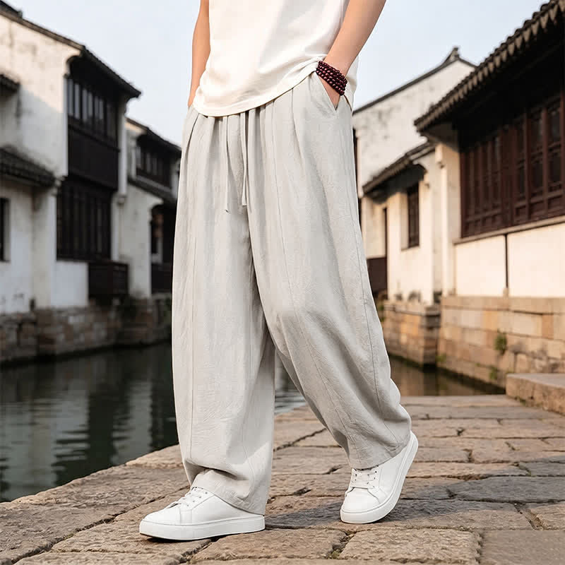 Buddha Stones Retro-Hose für Herren, schlicht, mit Kordelzug, geradem Bein und Tasche, ideal für Frühling und Sommer. - image 7