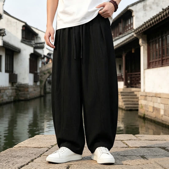 Buddha Stones Retro-Hose für Herren, schlicht, mit Kordelzug, geradem Bein und Tasche, ideal für Frühling und Sommer. - Schwarz - US/UK/AU46, EU56 (5XL) - image 3