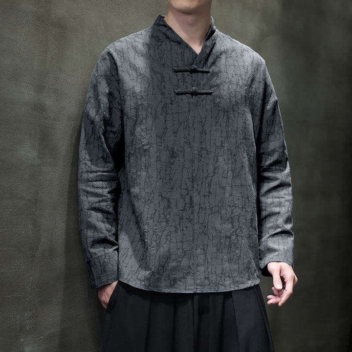 Buddha Stones Vintage-Herrenhemd im Spring Tang Style mit Stehkragen, Froschknopf und langen Ärmeln - Schiefergrau - US/UK/AU46, EU56 (5XL) - image 0