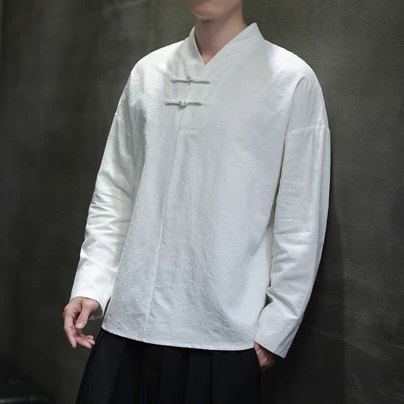 Buddha Stones Vintage-Herrenhemd im Spring Tang Style mit Stehkragen, Froschknopf und langen Ärmeln - Weiß - US/UK/AU46, EU56 (5XL) - image 18