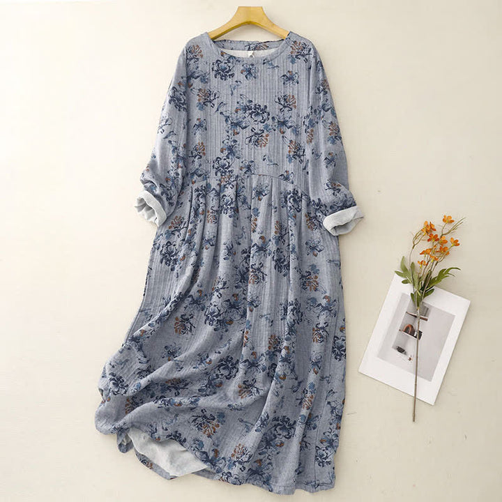 Buddha Stones Lässiges Boho-Kleid für Damen, Frühling/Herbst, mit Kordelzug, Blumenmuster, Rundhalsausschnitt, langen Ärmeln und Taschen - Hellstahlblau - US14, UK/AU18, EU46 (2XL) - image 10