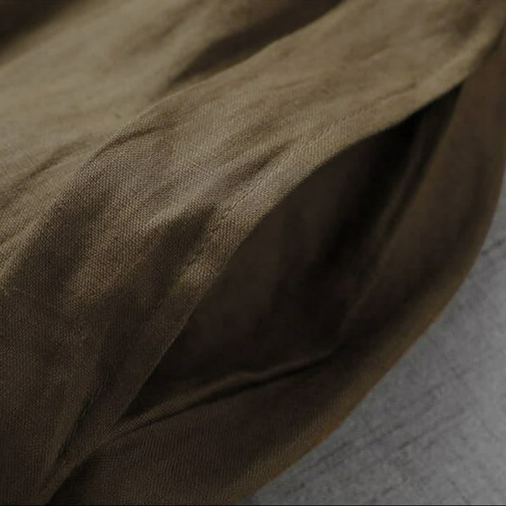 Buddha Stones Elegantes, minimalistisches, einfarbiges Damenkleid mit V-Ausschnitt, kurzen Ärmeln und Tasche für Frühling und Sommer. - image 7