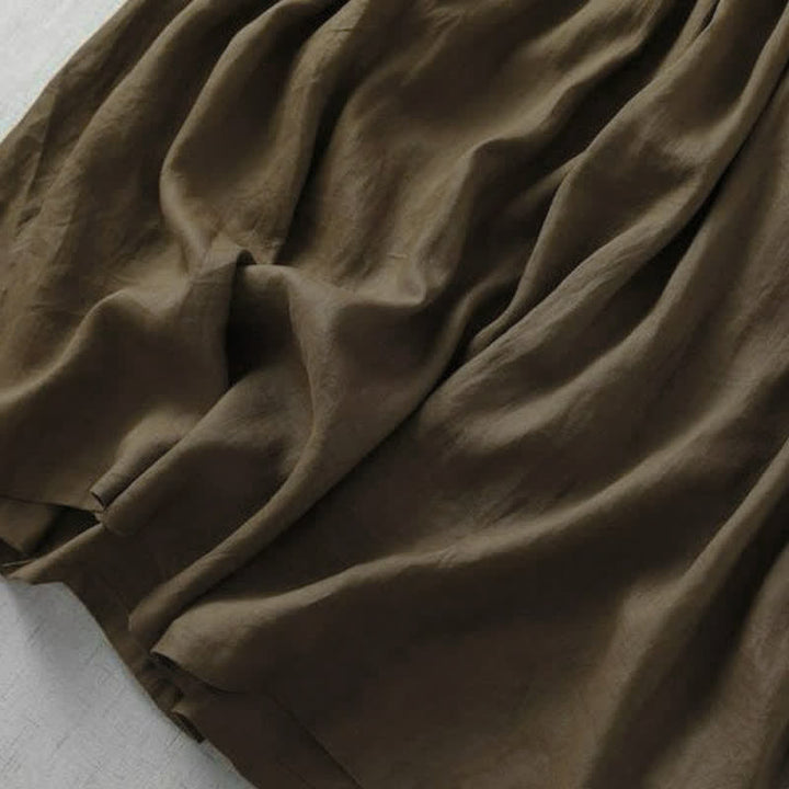 Buddha Stones Elegantes, minimalistisches, einfarbiges Damenkleid mit V-Ausschnitt, kurzen Ärmeln und Tasche für Frühling und Sommer. - image 6
