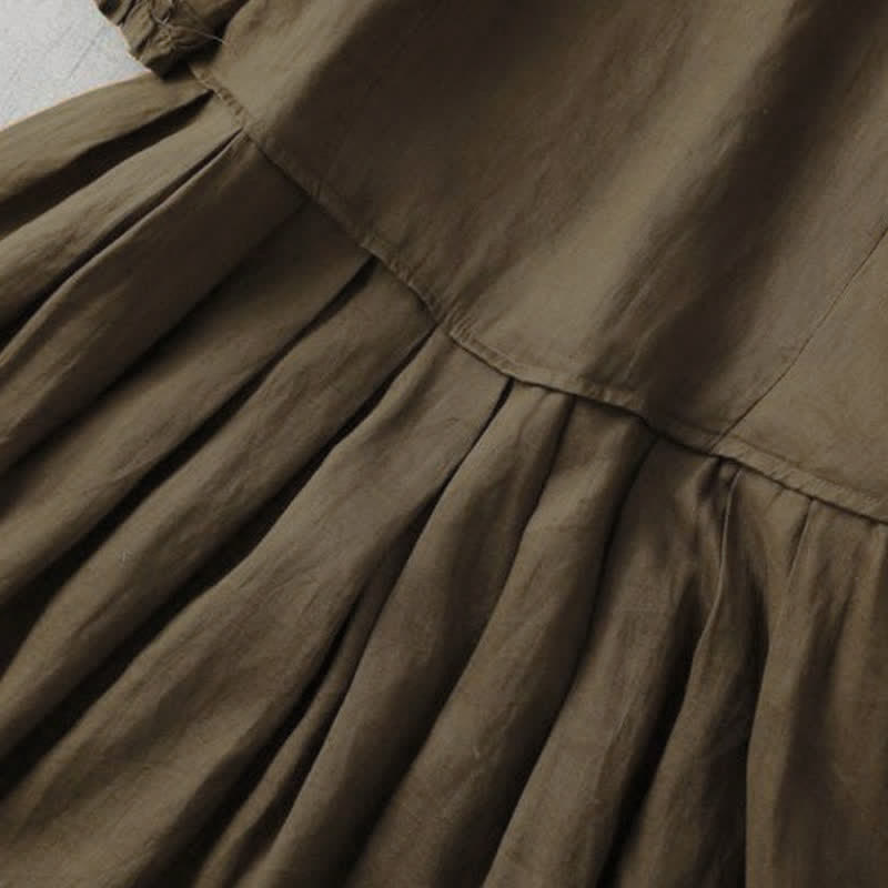 Buddha Stones Elegantes, minimalistisches, einfarbiges Damenkleid mit V-Ausschnitt, kurzen Ärmeln und Tasche für Frühling und Sommer. - image 4