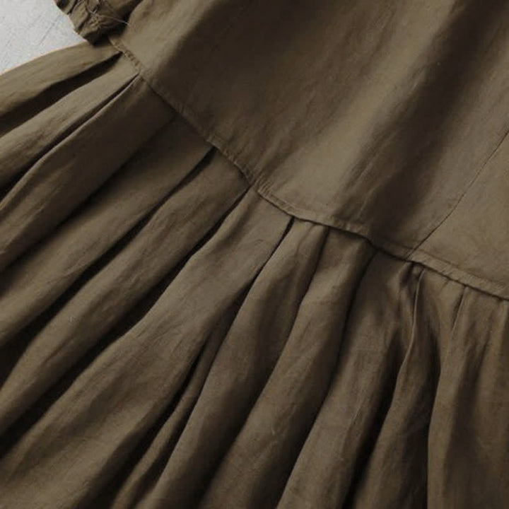 Buddha Stones Elegantes, minimalistisches, einfarbiges Damenkleid mit V-Ausschnitt, kurzen Ärmeln und Tasche für Frühling und Sommer. - image 4