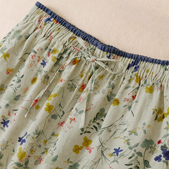 Buddha Stones Lässige Boho-Hose für Frühling und Sommer mit Kordelzug, Blumenmuster, weitem Bein und Tasche - image 4